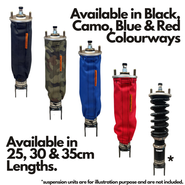 Universal Coilover Covers BLACK - Shock Socks for Coilover Protection & Maintenance